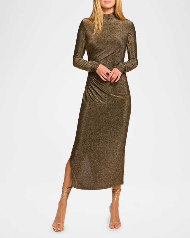 Amarilys Metallic Mock-Neck Midi Dress